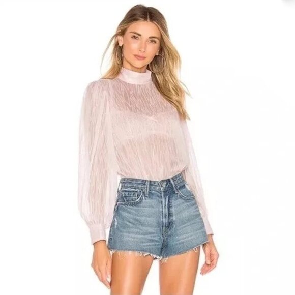 HOUSE OF HARLOW 1960 x REVOLVE Elise Pink Sheer High Neck Blouse - Picture 1 of 4